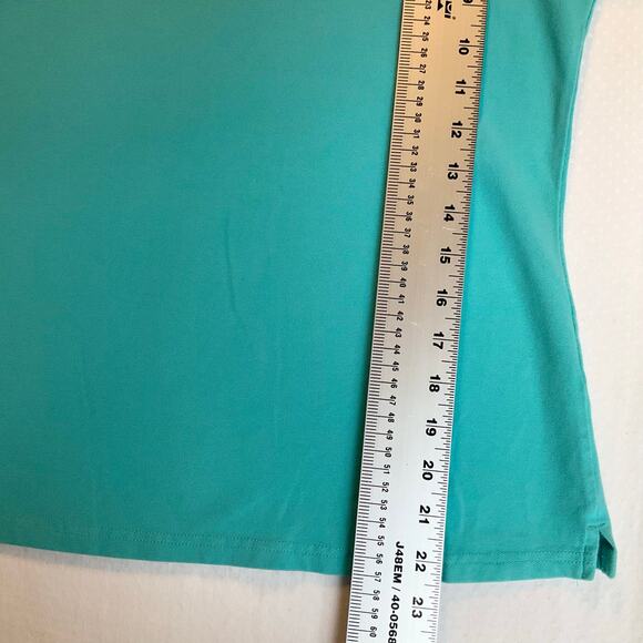 Express Women Polo Shirt Size M Teal Blue Short Sleeve Stretch Embroidered Lion - Picture 4 of 7